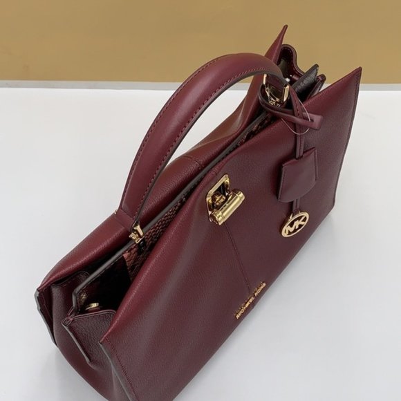 Michael Kors Penelope Large Top Handle Satchel Merlot Multi Color Leather - Picture 5 of 16